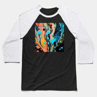 Vibrant Fluid Artistry in Aqua and Orange Baseball T-Shirt